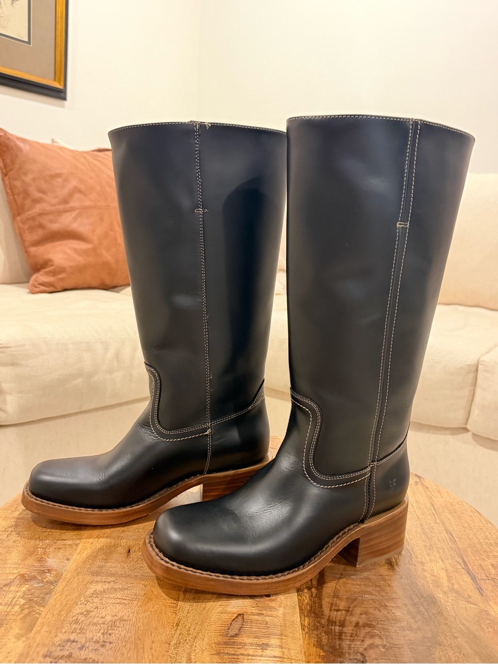Frye Black Leather Campus Style Heeled Boots